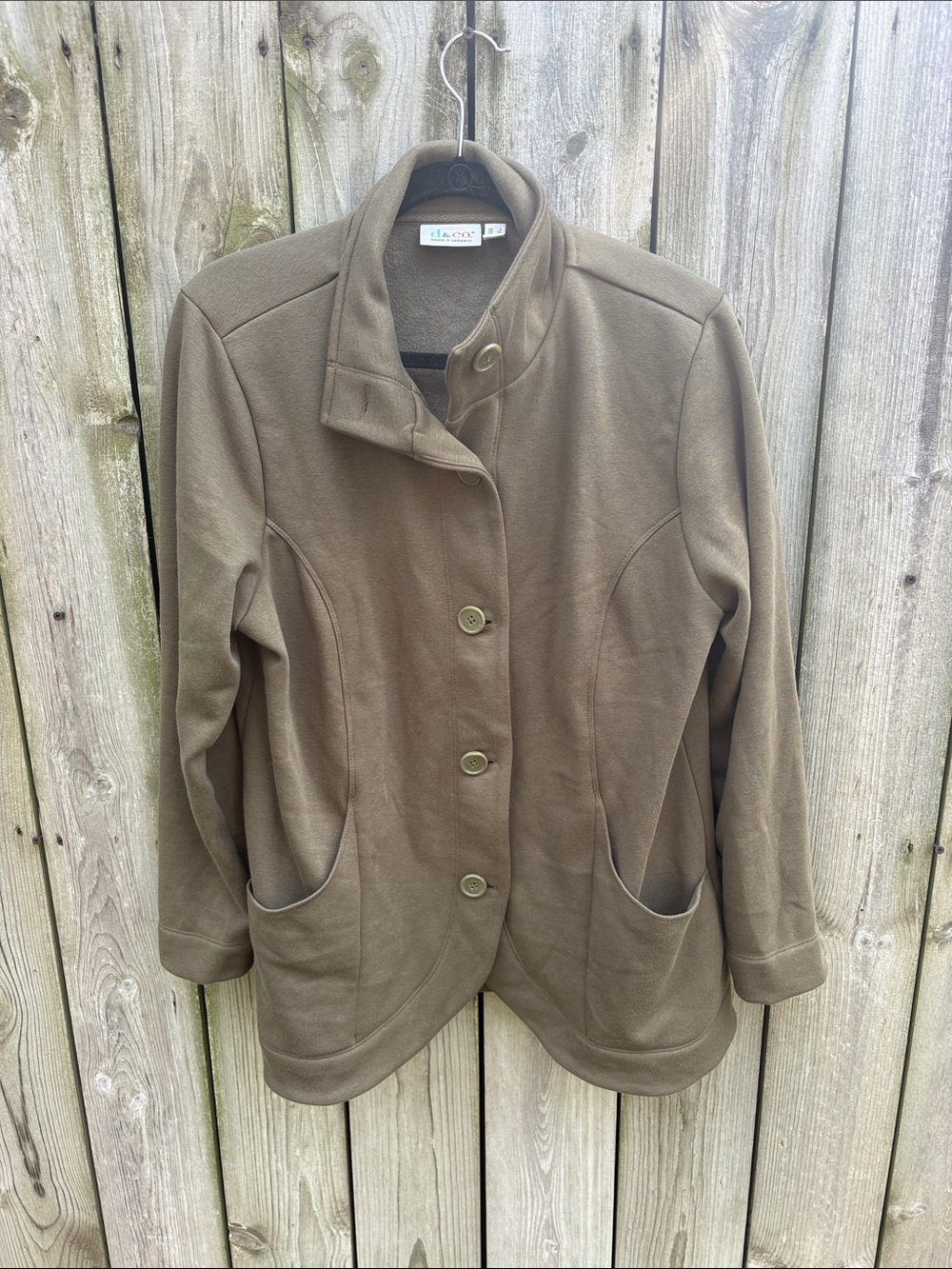 Denim&Co Olive Green Button-Front Pea Coat